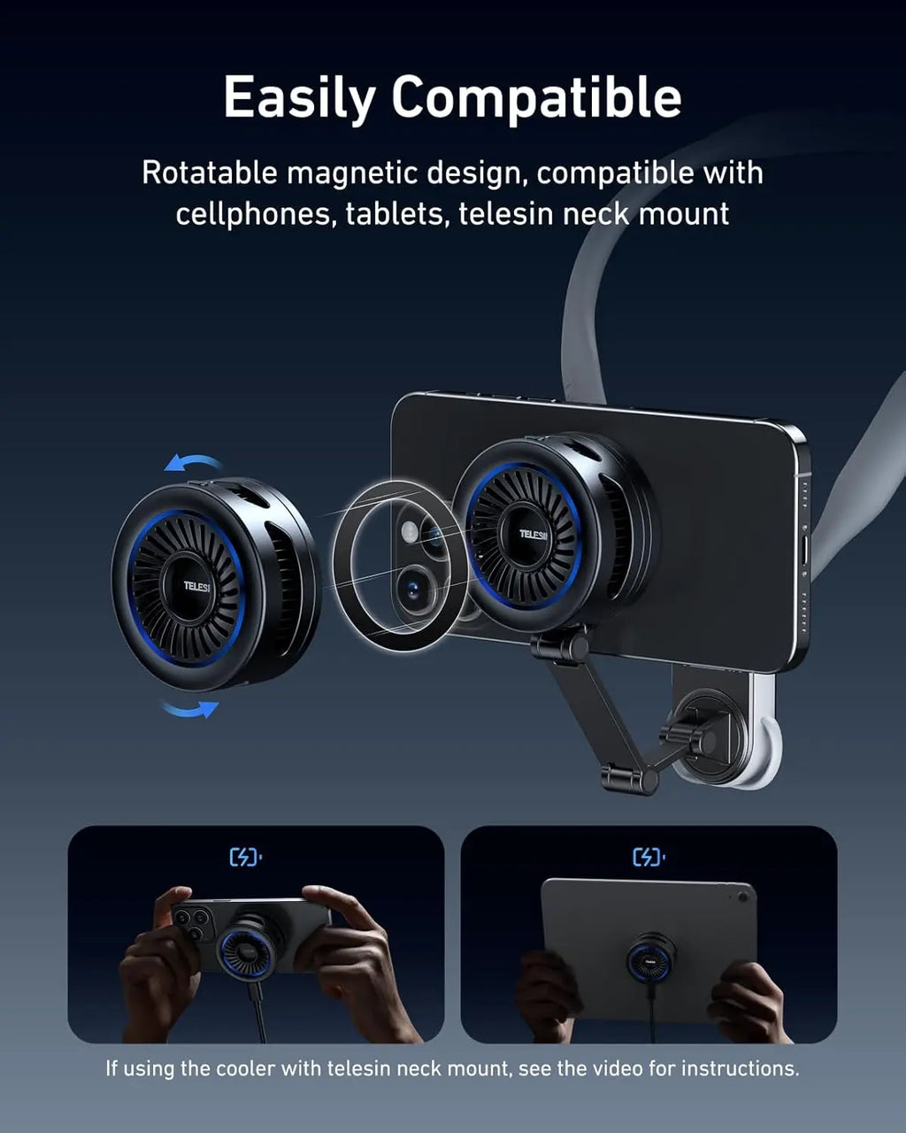 TELESIN Magnetic Phone Cooler Pro for Gaming & Streaming TELESIN