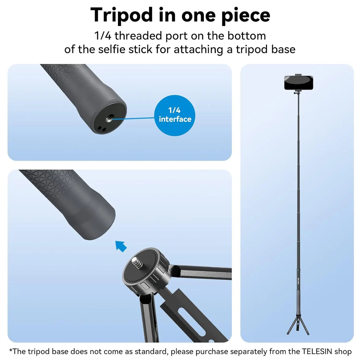 TELESIN G3 Carbon Fiber 3m Selfie Stick for Action Cameras TELESIN