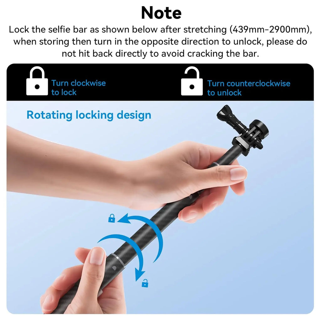TELESIN G3 Carbon Fiber 3m Selfie Stick for Action Cameras TELESIN