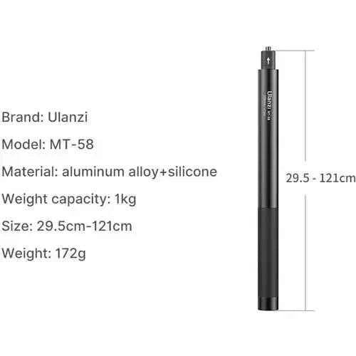 ULANZI MT-58 Extendable Selfie Stick 1/4" Thread Mount, 4ft Lightweight Handle