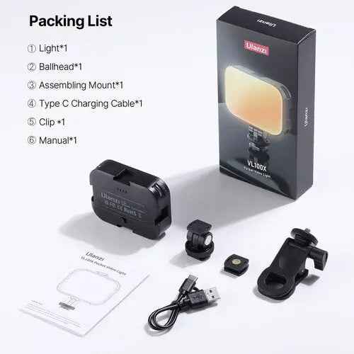 Ulanzi VL100X Clip LED Selfie Light Bi-Color Portable Panel (2500 6500K)