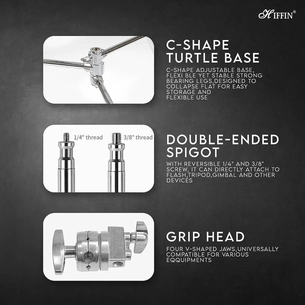 HIFFIN 9.5 ft heavy duty stainless steel C-Stand with boom arm and grip head