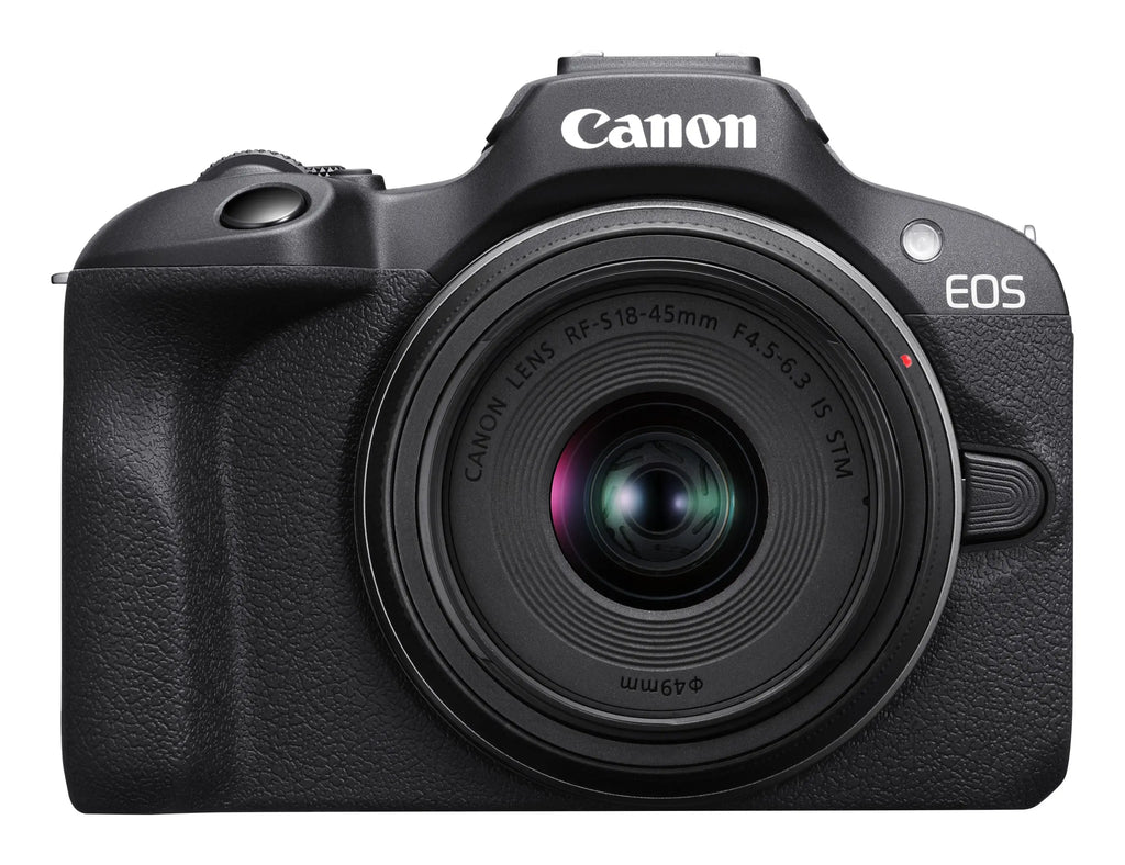 Canon EOS R100 mirrorless camera rear view on white background