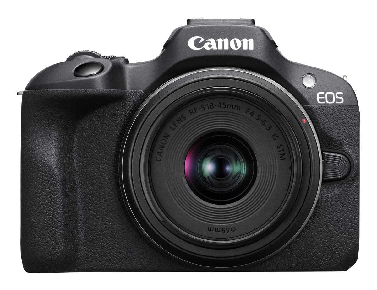 Canon EOS R100 mirrorless camera rear view on white background
