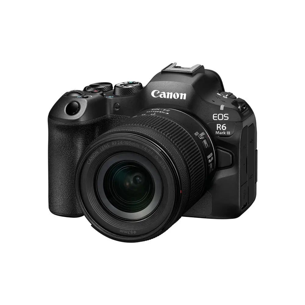 Canon EOS R6 Mark III full-frame mirrorless camera with RF 24-105mm STM lens angled view