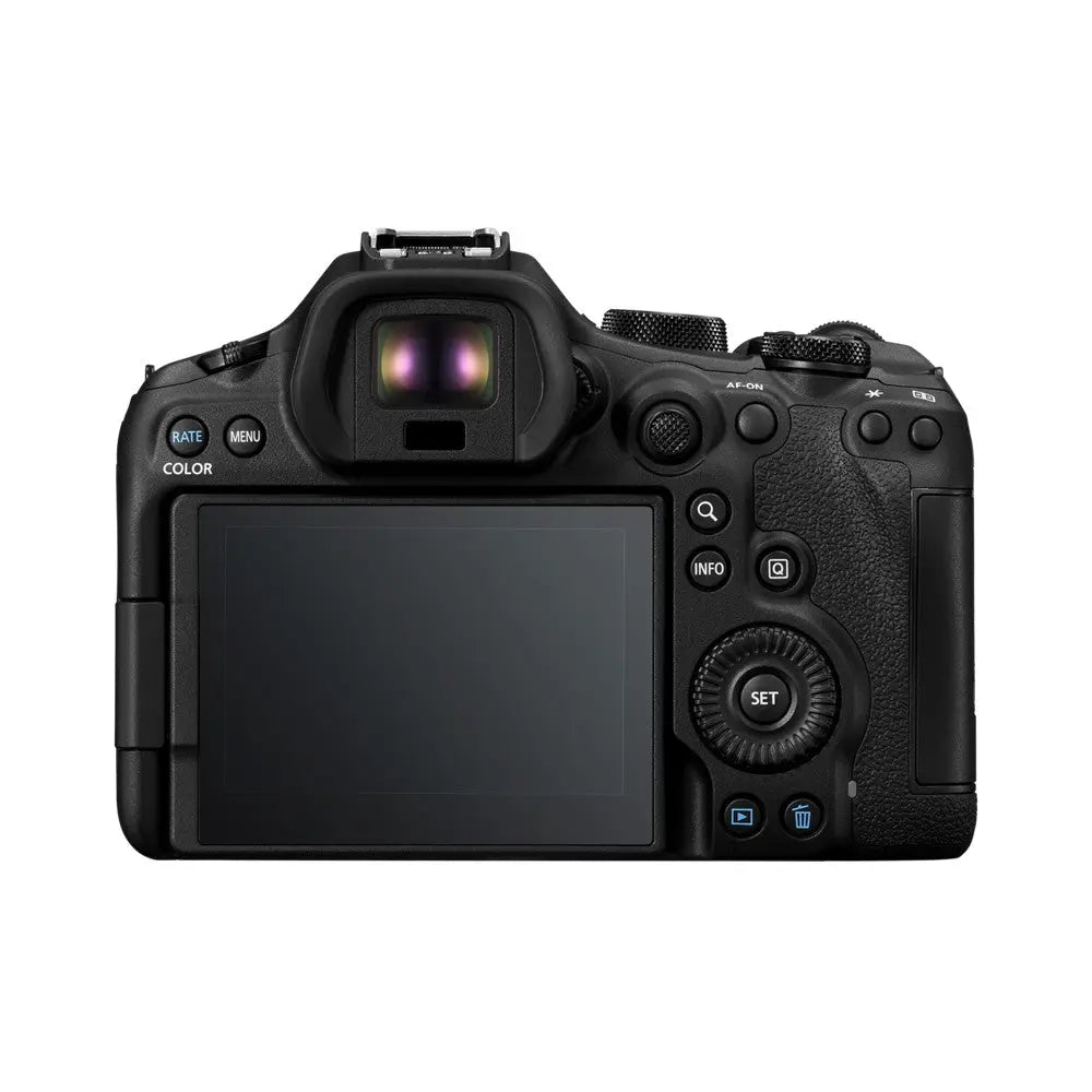 Canon EOS R6 Mark III rear view with vari-angle LCD and professional camera controls