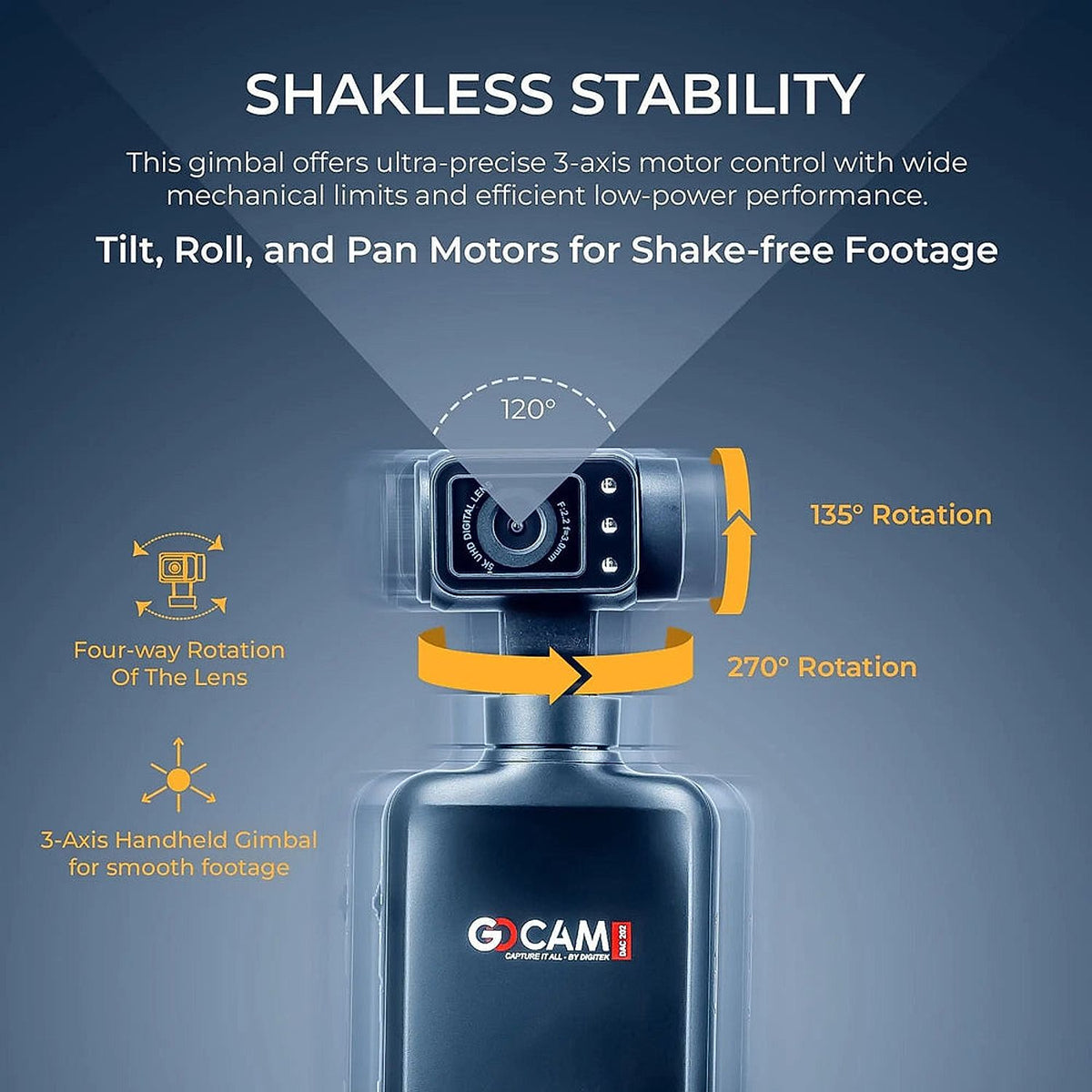 Digitek DAC 202 5K 3-Axis AI Action Camera stabilization detail