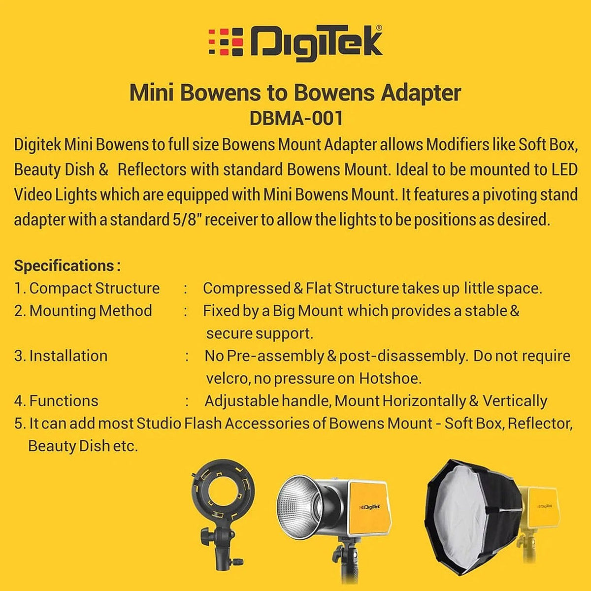 Digitek DBMA 001 Mini Bowens to Bowens Adapter product detail