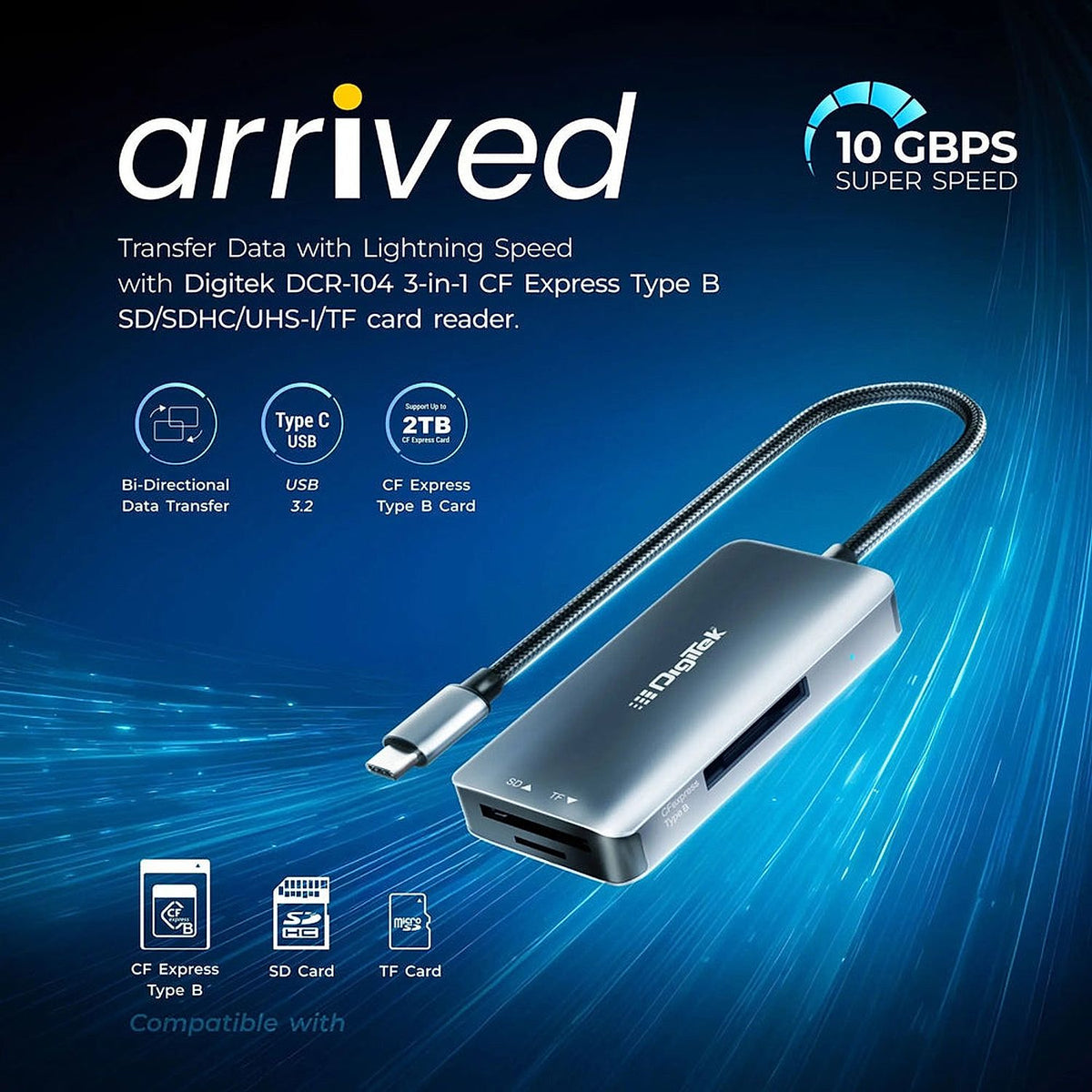 Digitek DCR-104 CFB CFexpress and SD USB 3.2 Card Reader alternate view