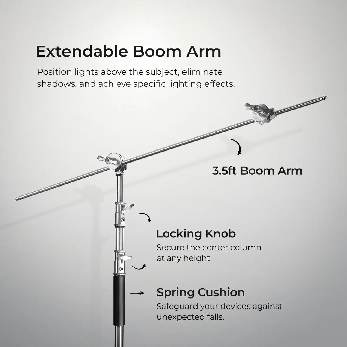 Digitek DCST 340 boom arm, locking knob and spring cushion details