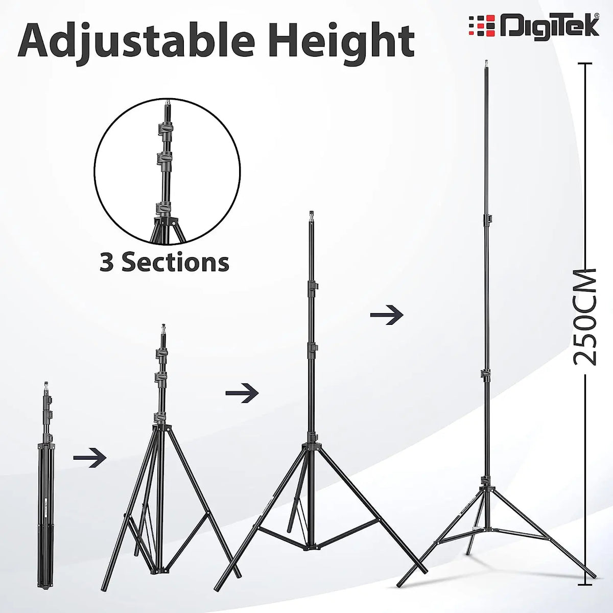 Digitek DLS-9FT height adjustment stages and folding design