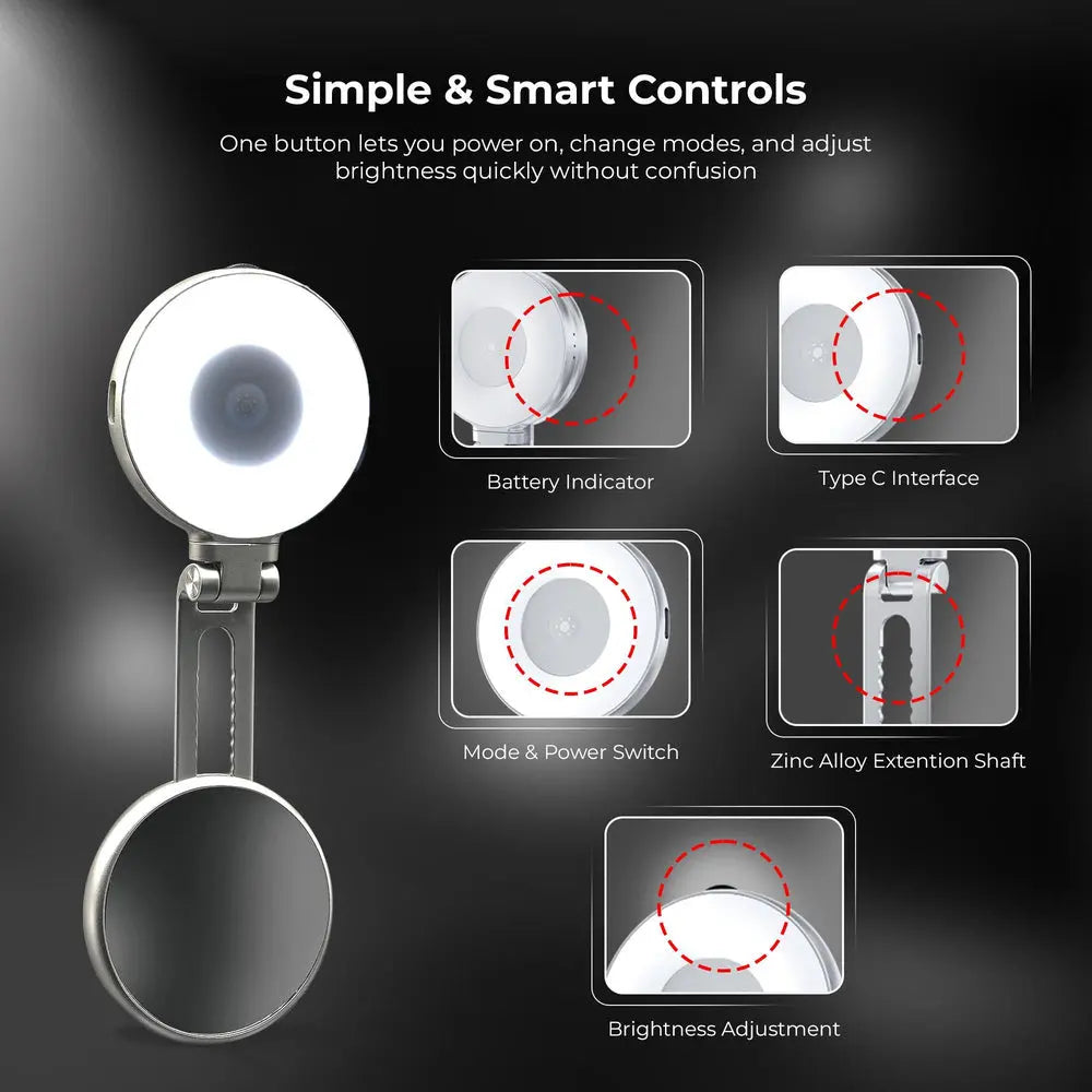 Digitek DRL 3W Magnetic Selfie Ring Light with Makeup Mirror — product details and alternate view