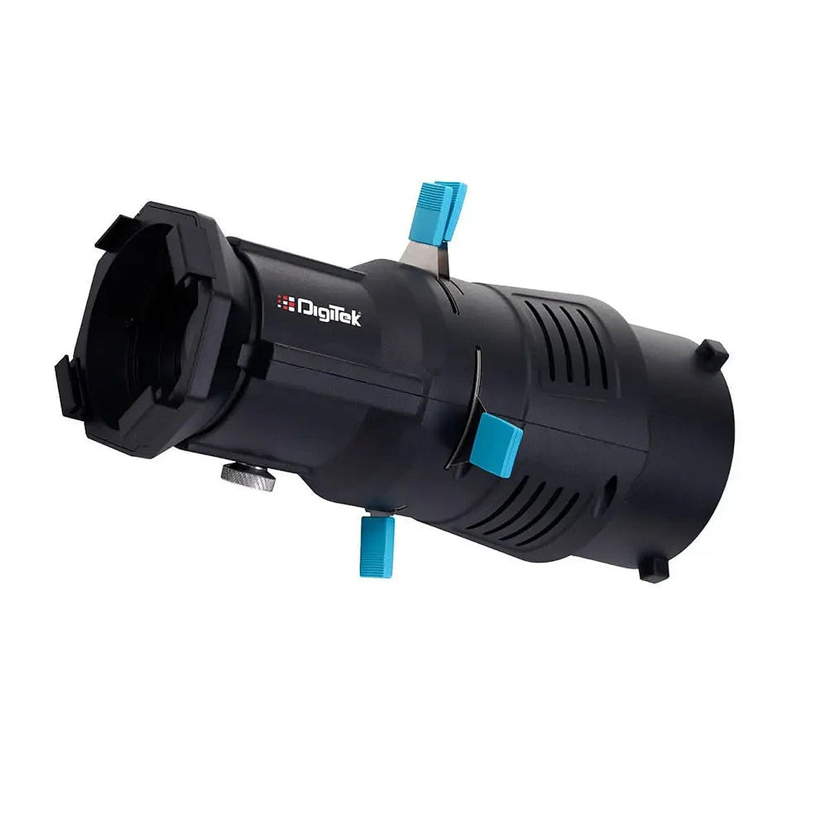 Digitek DS-220 Bowens Optical Snoot Kit with GOBOS — angled view of optical snoot with blue adjustment handles