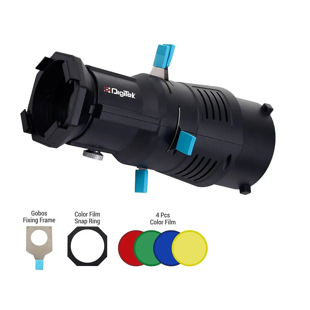 Digitek DS-220 Bowens Optical Snoot Kit with GOBOS — optical snoot with included projection patterns and colour filters