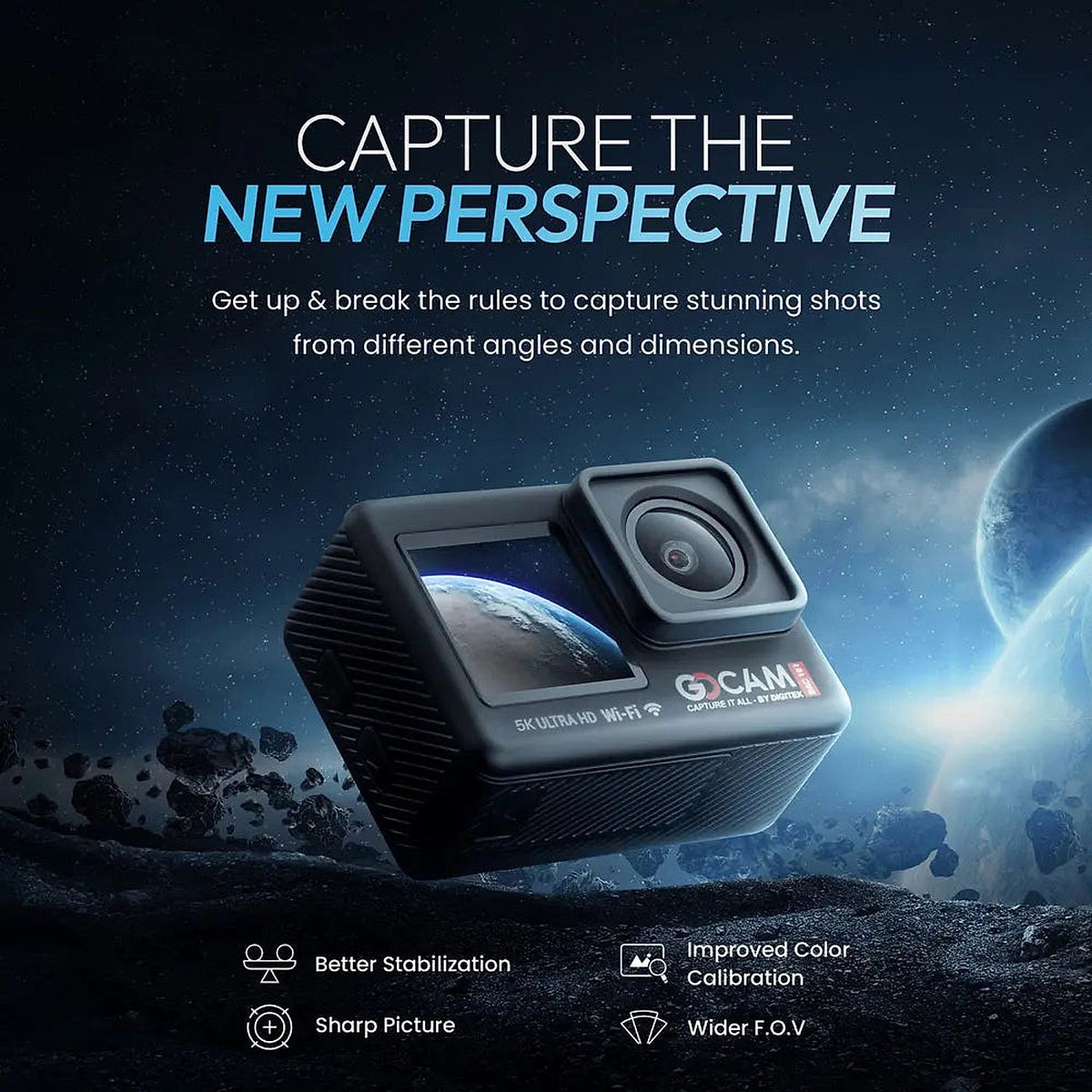 Digitek GoCAM DAC-101 5K Dual Screen Action Camera — product details and alternate view