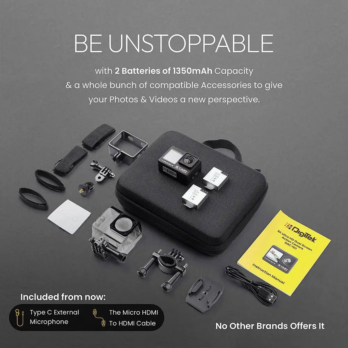 Digitek GoCAM DAC-101 5K Dual Screen Action Camera — product details and alternate view