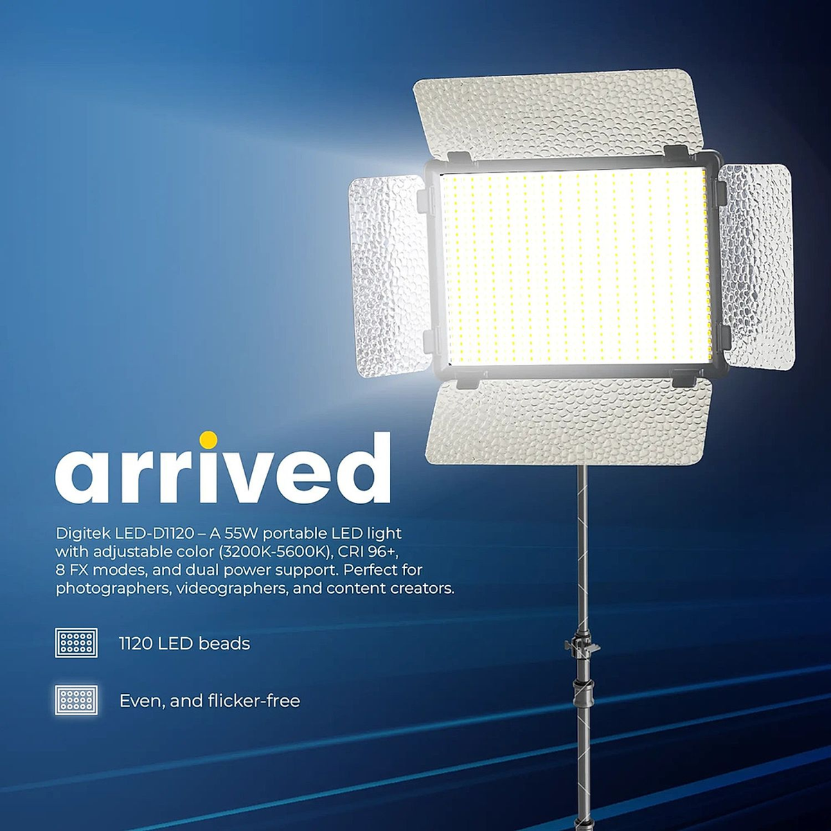 Digitek LED-D1120 portable LED video light feature view