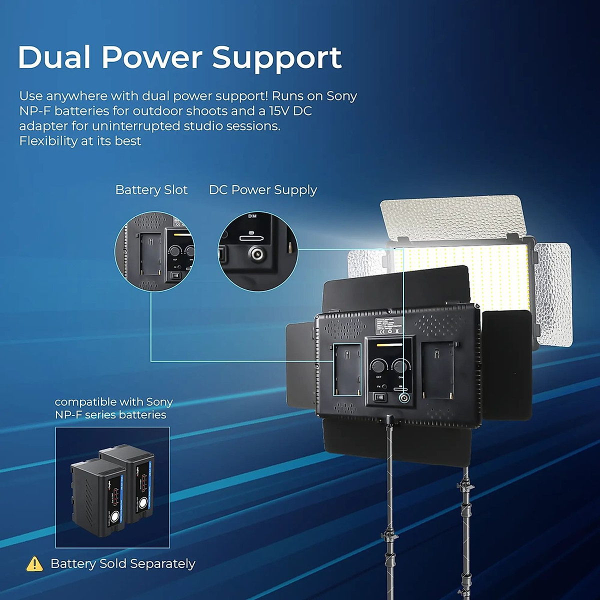 Digitek LED-D1120 portable LED video light dual power feature