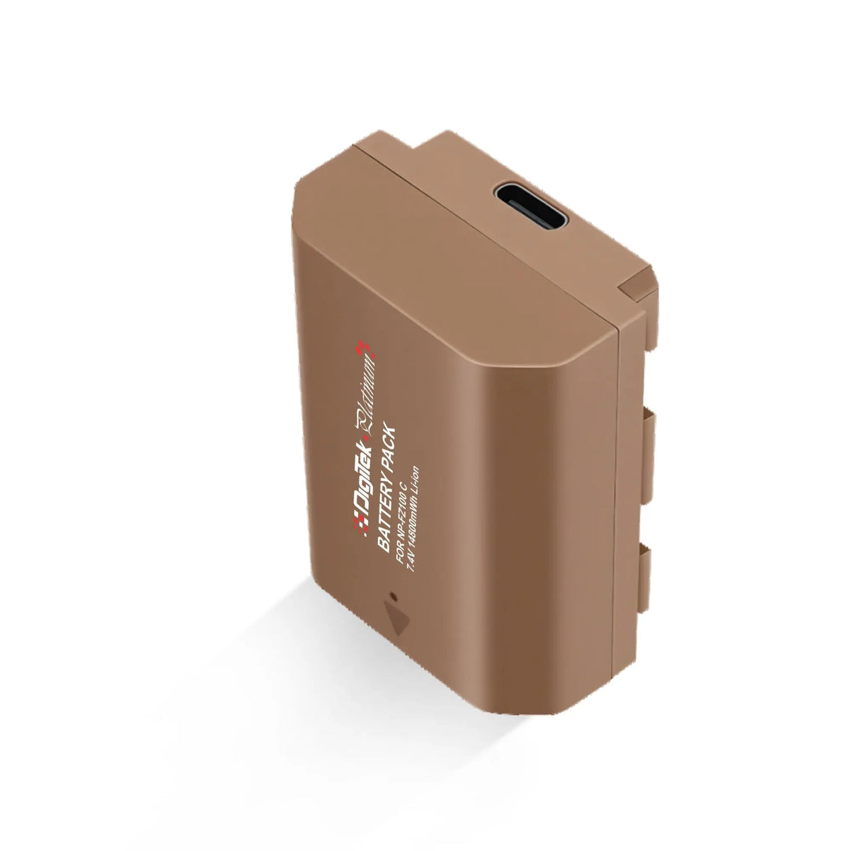 Detail of Digitek Platinum NP-FZ100 Type-C battery showing its USB-C charging port, component of combo