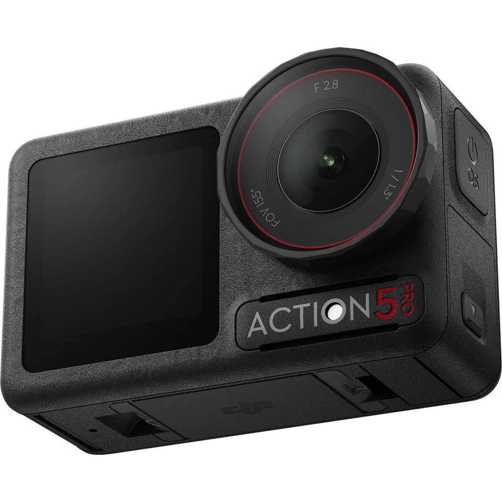 DJI Osmo Action 5 Pro camera front and bottom three-quarter view