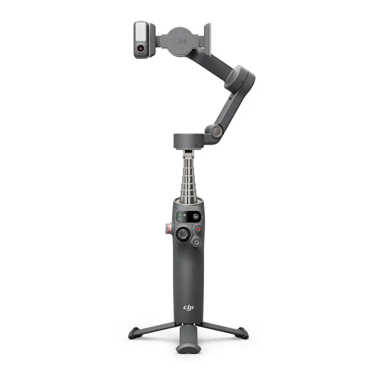 DJI Osmo Mobile 7P smartphone gimbal with built-in extension rod and tripod on white background