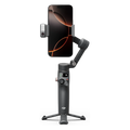 DJI Osmo Mobile 8 smartphone gimbal stabilizer upright on integrated tripod with phone