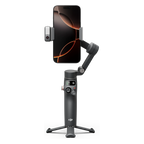 DJI Osmo Mobile 8 smartphone gimbal stabilizer upright on integrated tripod with phone