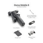 DJI Osmo Mobile 8 Standard Combo gimbal and included accessories on white background
