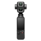 DJI Osmo Pocket 4P front view showing wide-angle and 3x telephoto cameras on a white background