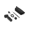 DJI Osmo Pocket 4P Standard Combo black with fill light, handle, USB-C cable, wrist strap and carrying pouch on white