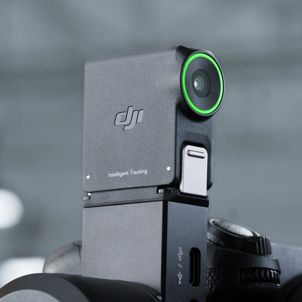 DJI RS Enhanced Intelligent Tracking Module mounted on compatible gimbal, demonstration only