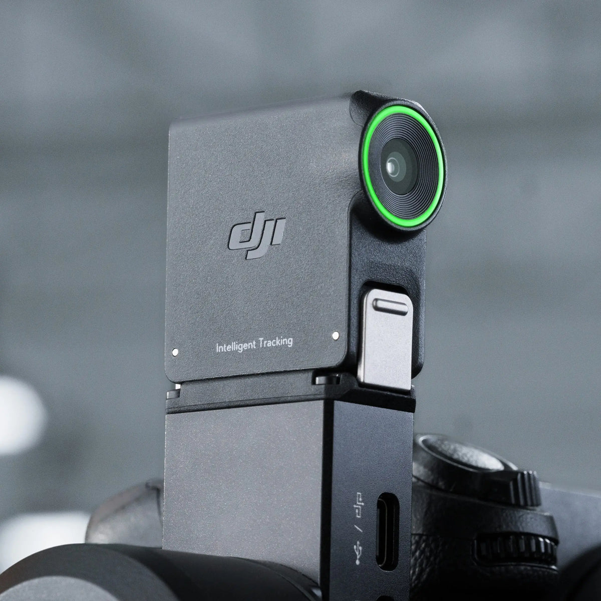 DJI RS Enhanced Intelligent Tracking Module mounted on compatible gimbal, demonstration only