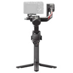 DJI RS 4 camera gimbal front view with touchscreen and grip