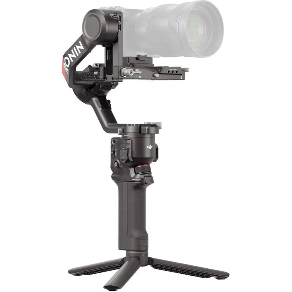 DJI RS 4 camera gimbal side angle demonstrating camera mounting arm