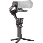 DJI RS 4 camera gimbal side angle demonstrating camera mounting arm