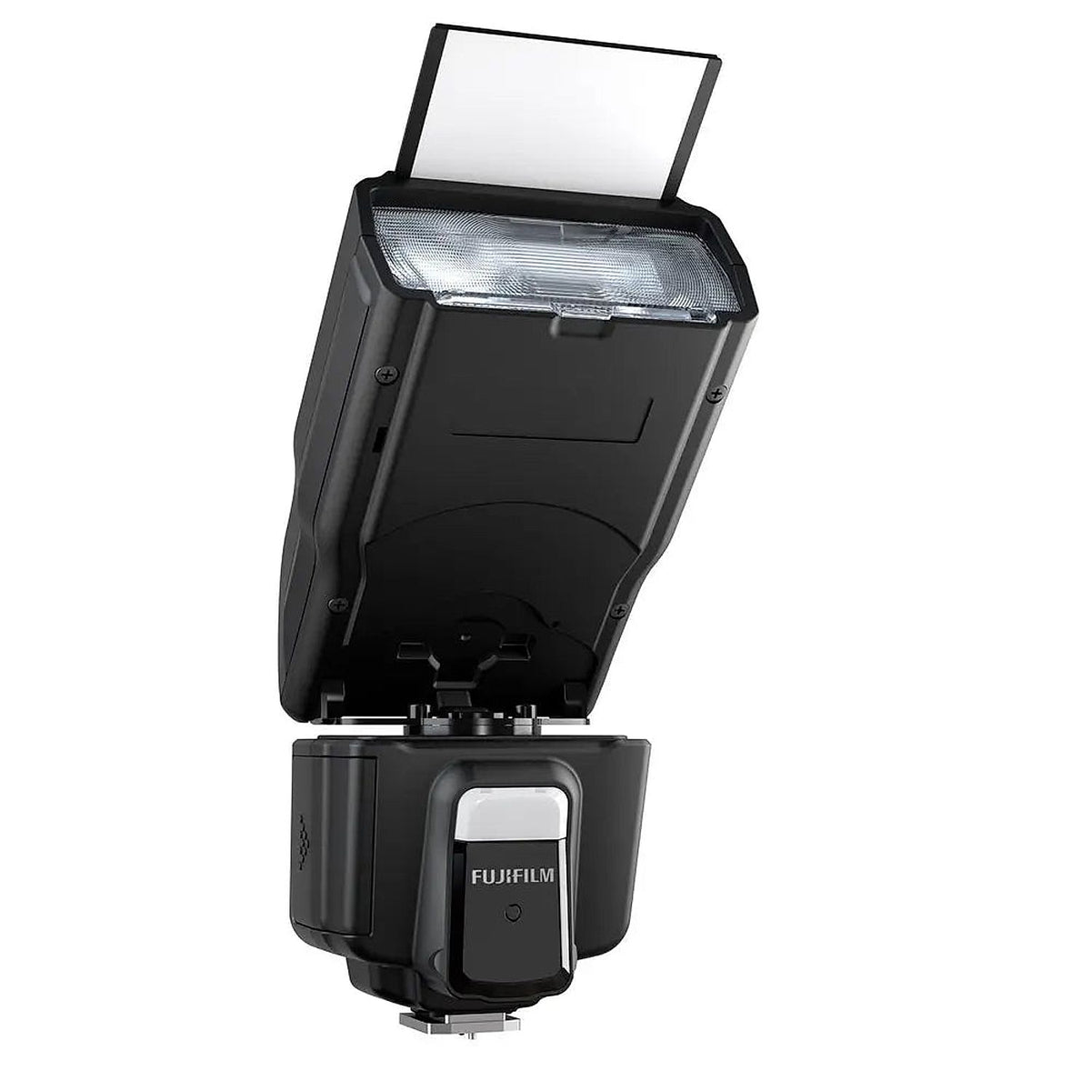 Fujifilm EF-60 flash with head tilted upward and bounce card extended