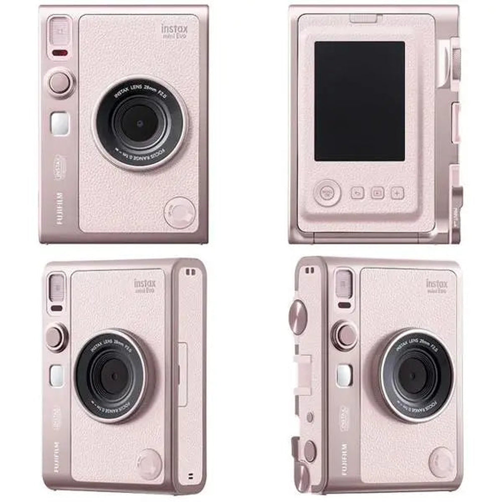 Fujifilm Instax Mini Evo Gentle Rose camera front back and side product views