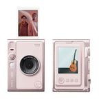 Fujifilm Instax Mini Evo Gentle Rose pink hybrid camera front and rear views
