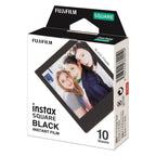 Fujifilm instax SQUARE Black 10-sheet film retail carton three-quarter angled view