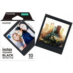 Fujifilm instax SQUARE Black 10-sheet film front retail pack and framed photo