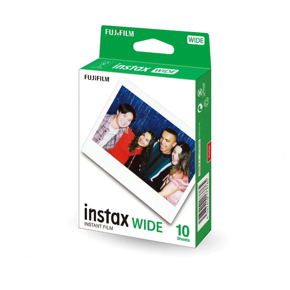 Fujifilm Instax Wide 10-sheet white-border film retail carton three-quarter angle