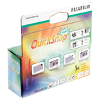 Fujifilm QuickSnap Flash 27 exposures retail carton rear panel showing film and flash instructions