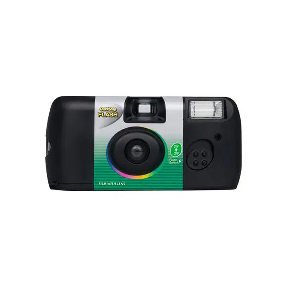 Fujifilm QuickSnap Flash 400 single-use camera front view with lens and flash switch