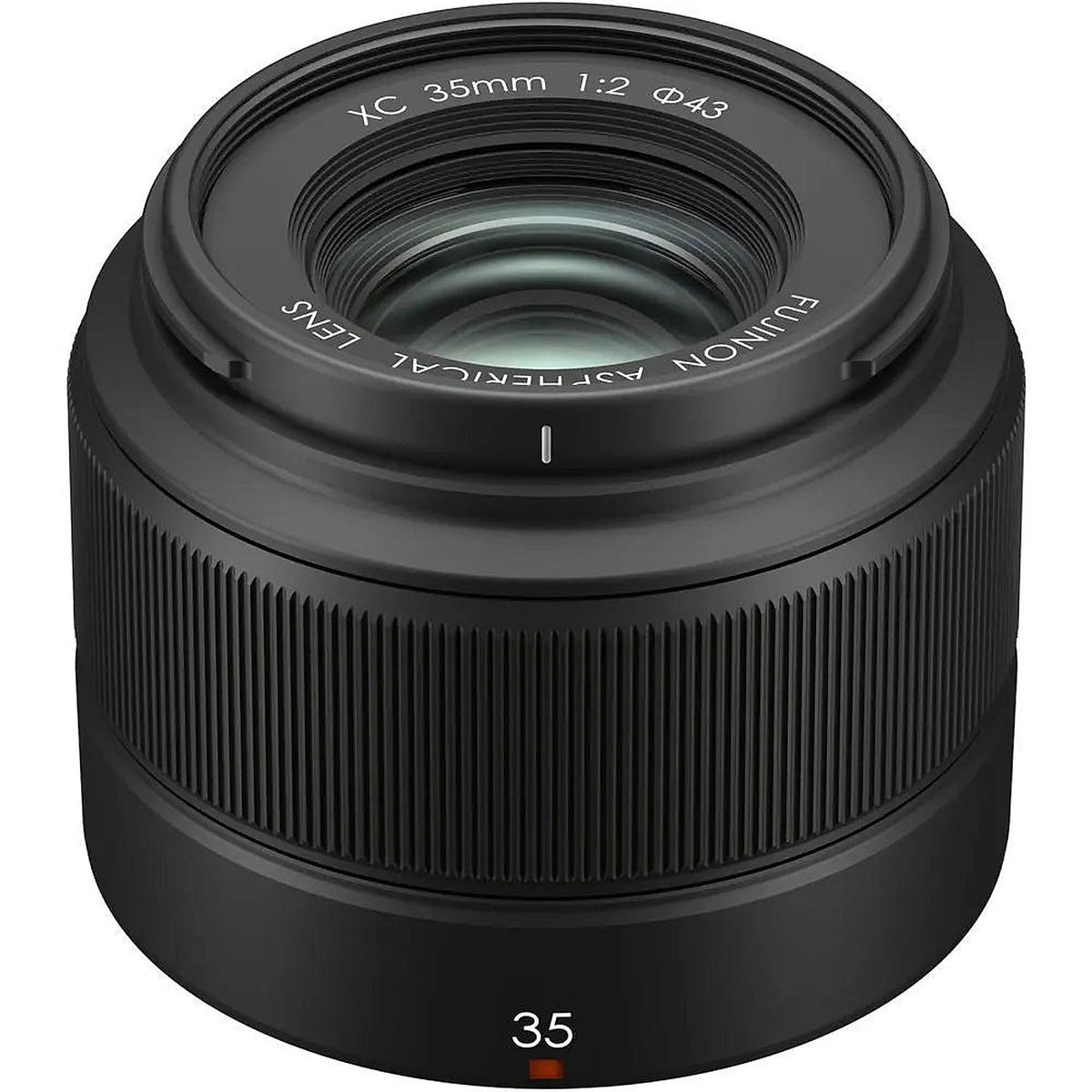Fujifilm Fujinon XC35mmF2 Lens — angled front view showing the lens glass and focus ring