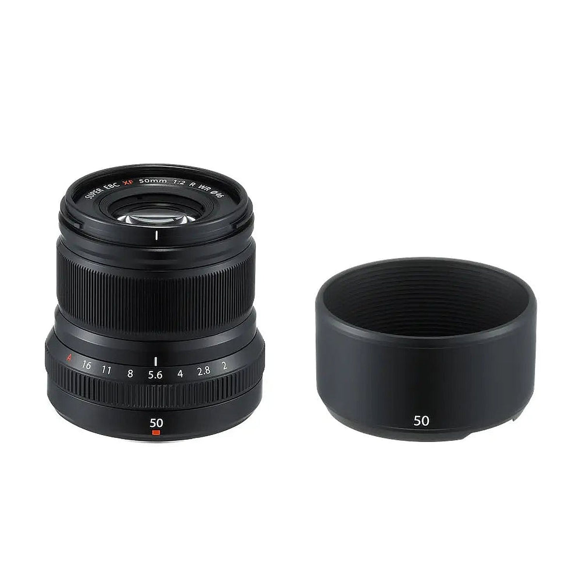 Fujifilm Fujinon XF50mmF2 R WR Lens — lens with detached round lens hood
