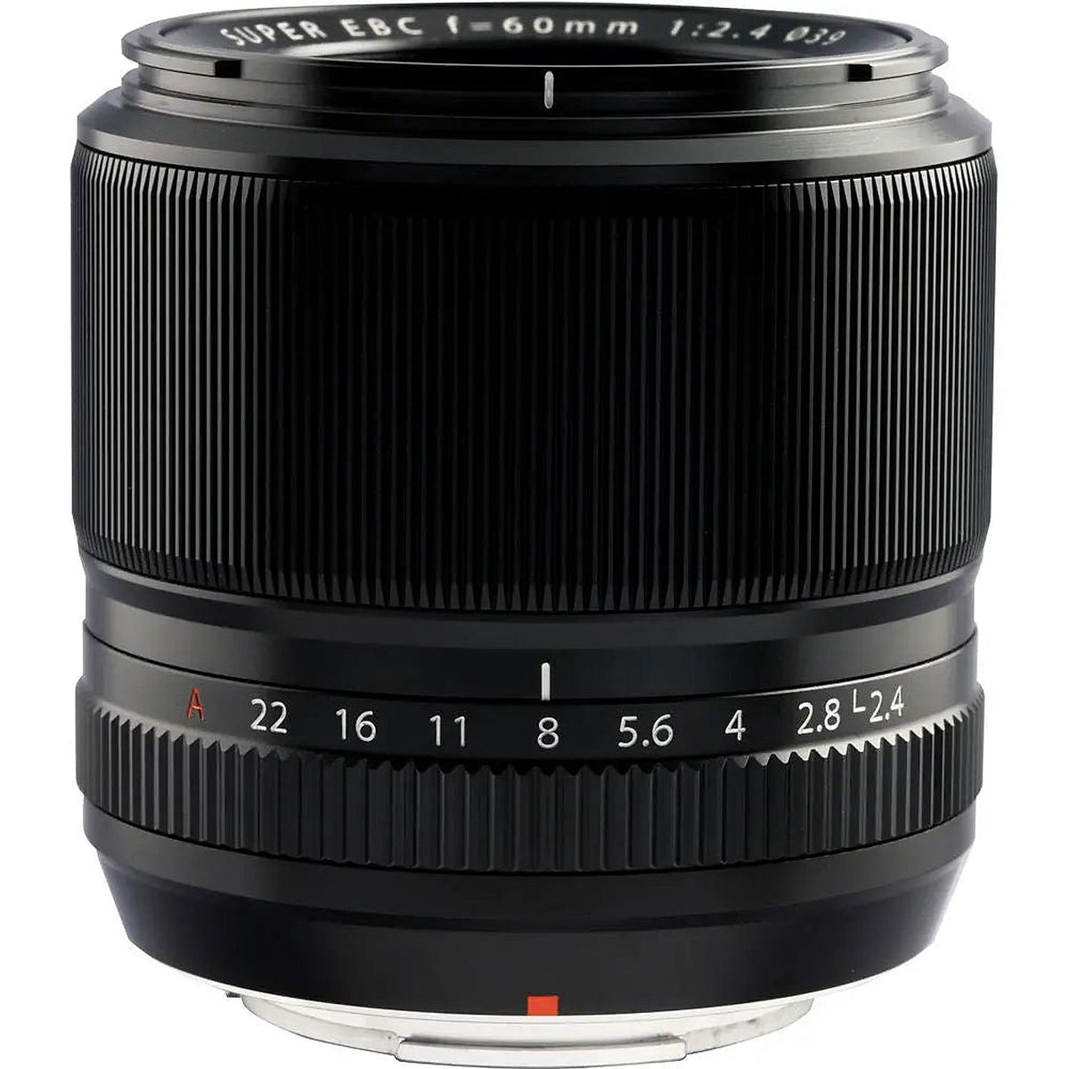 Fujifilm Fujinon XF60mmF2.4 R Macro Lens — side view showing focus and aperture rings