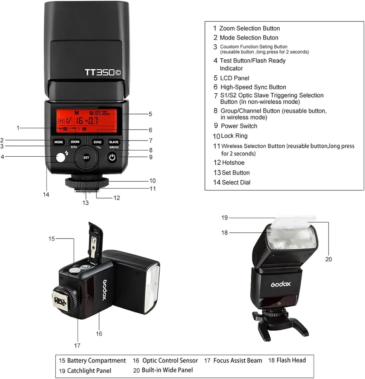 Godox TT350 Mini Thinklite TTL Flash (Black) Godox