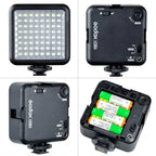 Godox LED64 front back and internal four-AA battery compartment demonstration