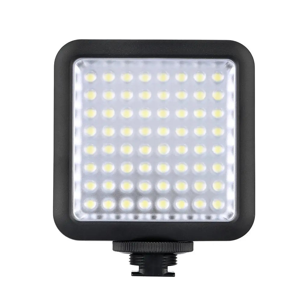 Godox LED64 fixed-daylight on-camera light showing all 64 LEDs and shoe mount