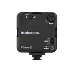 Godox LED64 rear panel with power toggle, stepless brightness dial and 5V DC input